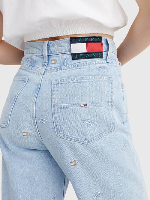 Tommy Hilfiger Mom Ultra High Rise Tapered Embroidery Jean Pantolon Kadın Denim | TH567UQI