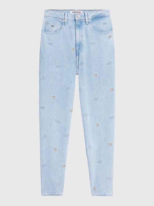 Tommy Hilfiger Mom Ultra High Rise Tapered Embroidery Jean Pantolon Kadın Denim | TH567UQI