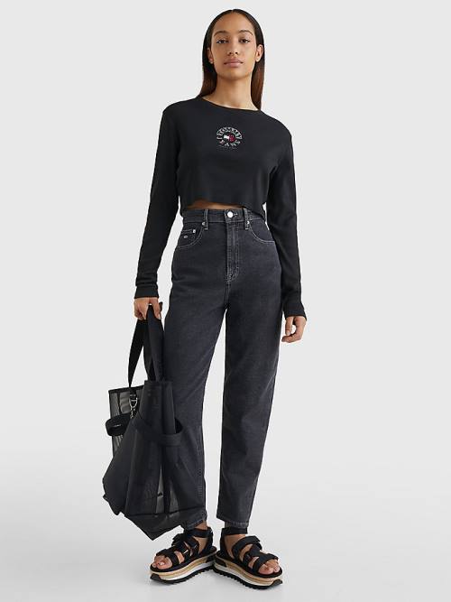 Tommy Hilfiger Mom Ultra High Rise Tapered Black Jean Pantolon Kadın Denim | TH820WBM