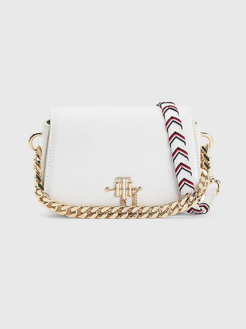 Tommy Hilfiger Monogram Chain Crossover Mini Çanta Kadın Beyaz | TH493CLR