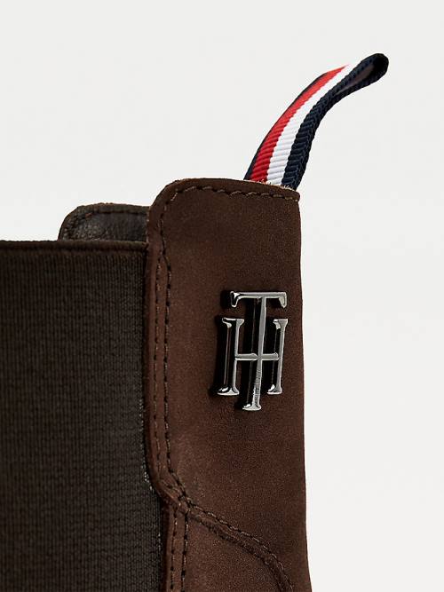 Tommy Hilfiger Monogram Chelsea Süet Ankle Bot Kadın Kahverengi | TH152WJC