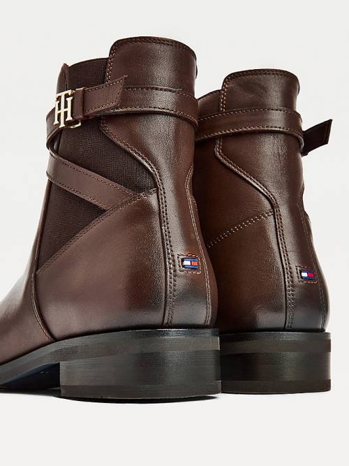 Tommy Hilfiger Monogram Crossover Askılı Deri Ankle Bot Kadın Kahverengi | TH853KYG