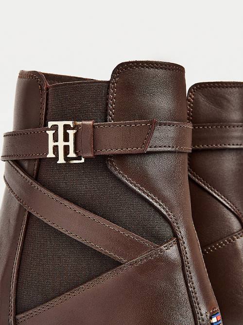 Tommy Hilfiger Monogram Crossover Askılı Deri Ankle Bot Kadın Kahverengi | TH853KYG