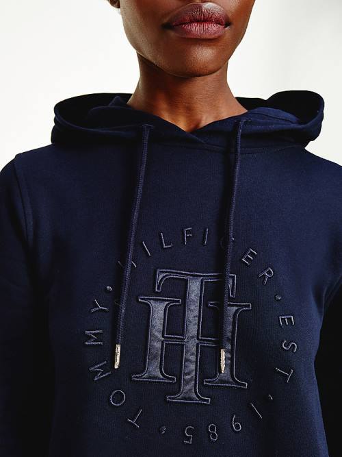 Tommy Hilfiger Monogram Embroidery Kukuletalı Jumper Elbise Kadın Mavi | TH754OKP