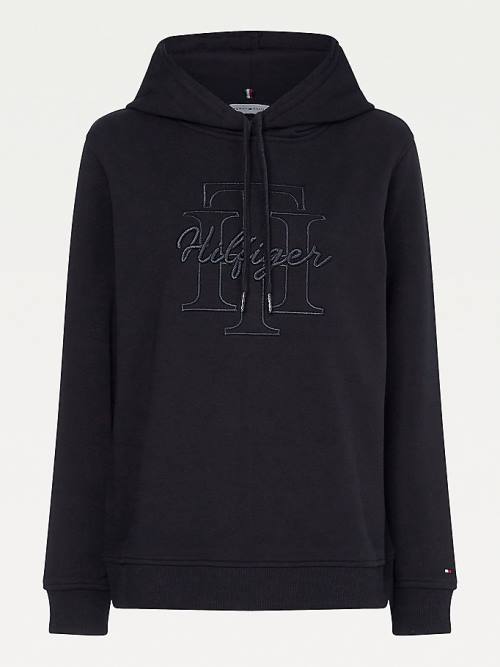 Tommy Hilfiger Monogram Embroidery Regular Fit Kapüşonlu Sweatshirt Kadın Siyah | TH138LFN