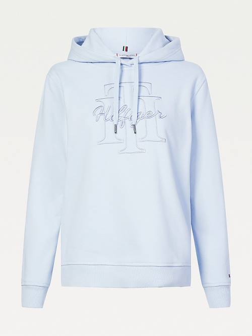 Tommy Hilfiger Monogram Embroidery Regular Fit Kapüşonlu Sweatshirt Kadın Mavi | TH389KCX