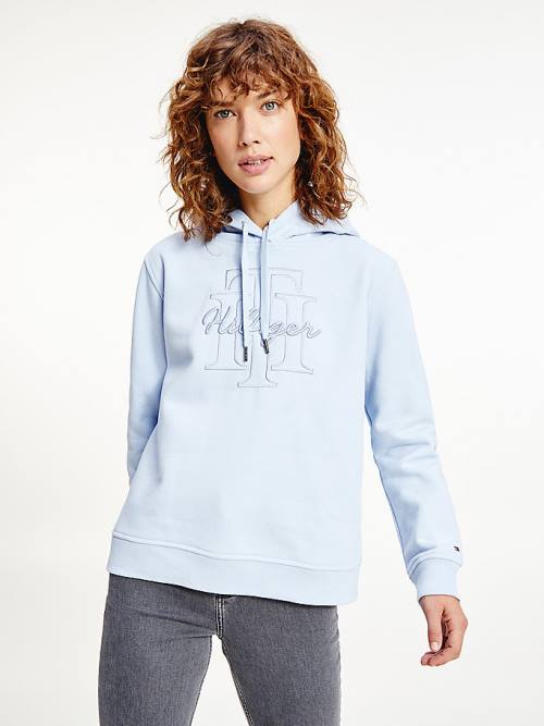 Tommy Hilfiger Monogram Embroidery Regular Fit Kapüşonlu Sweatshirt Kadın Mavi | TH389KCX