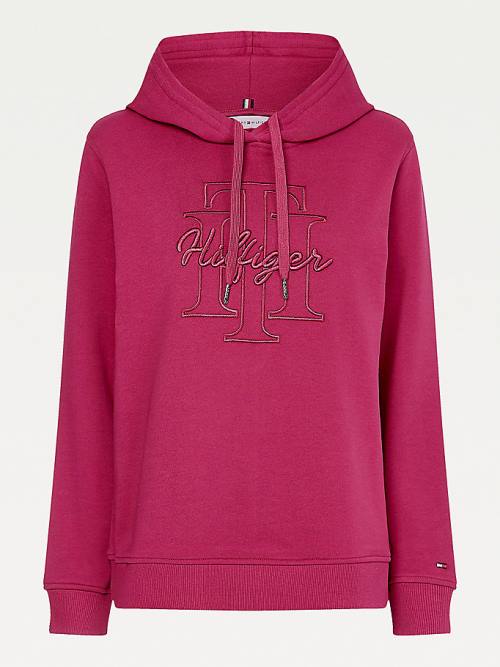 Tommy Hilfiger Monogram Embroidery Regular Fit Kapüşonlu Sweatshirt Kadın Kırmızı | TH583WRE