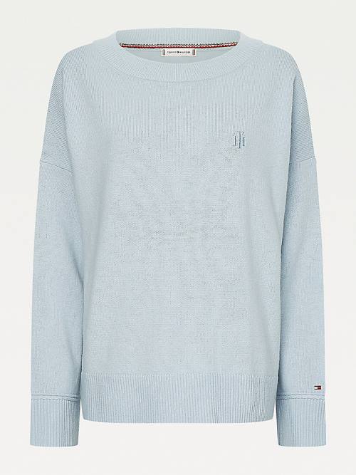 Tommy Hilfiger Monogram Embroidery Relaxed Fit Alpaca Jumper Kazak Kadın Mavi | TH341RKM