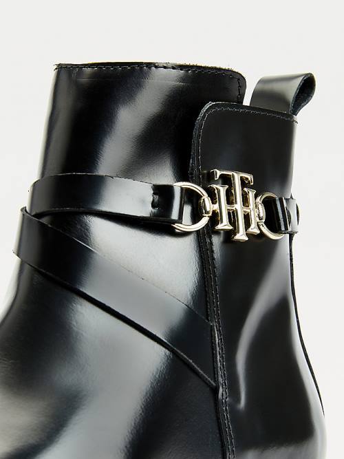 Tommy Hilfiger Monogram Horsebit Deri Ankle Bot Kadın Siyah | TH809SNO