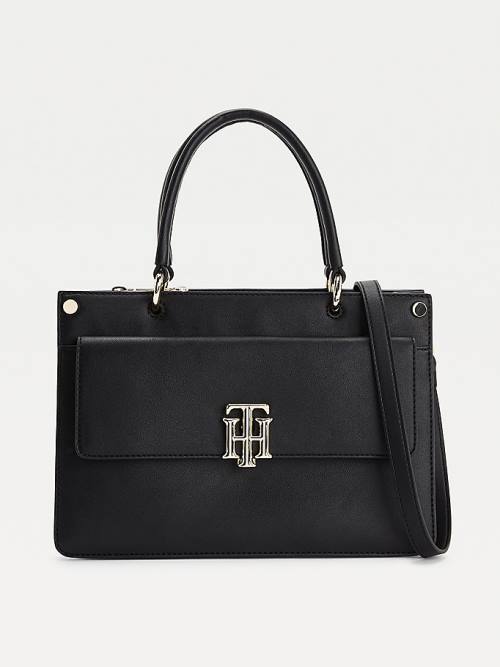 Tommy Hilfiger Monogram Lock Satchel Çanta Kadın Siyah | TH524PLV