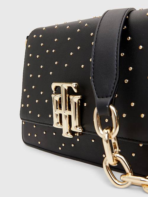 Tommy Hilfiger Monogram Lock Studded Crossover Çanta Kadın Siyah | TH498HDP