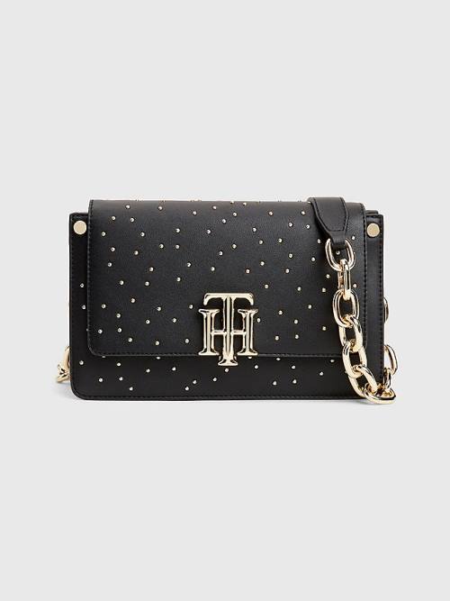 Tommy Hilfiger Monogram Lock Studded Crossover Çanta Kadın Siyah | TH498HDP