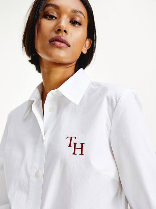 Tommy Hilfiger Monogram Organic Pamuklu Gömlek Kadın Beyaz | TH968BUW