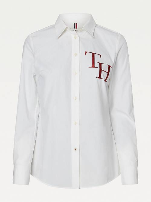 Tommy Hilfiger Monogram Organic Pamuklu Gömlek Kadın Beyaz | TH968BUW