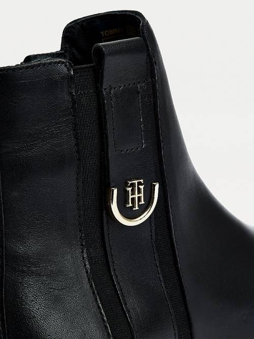 Tommy Hilfiger Monogram Plaque Düz Deri Ankle Bot Kadın Siyah | TH205FDY