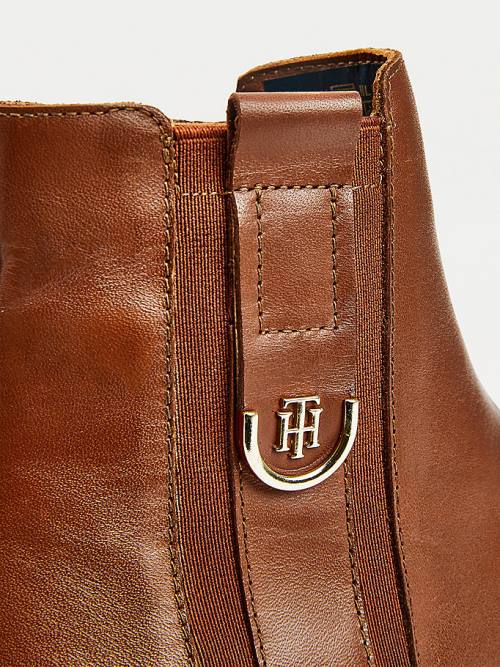 Tommy Hilfiger Monogram Plaque Düz Deri Ankle Bot Kadın Kahverengi | TH541VGB