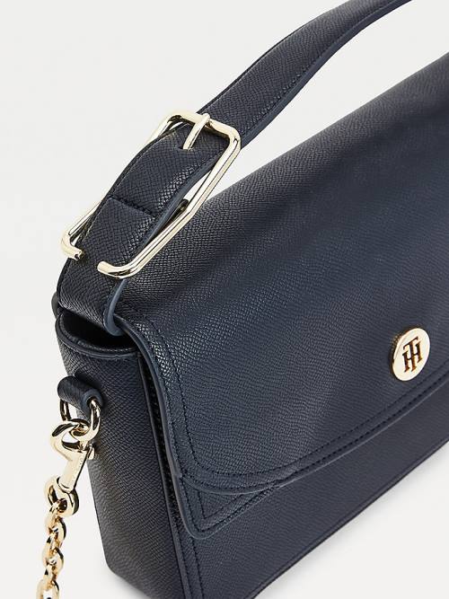 Tommy Hilfiger Monogram Plaque Flap Crossover Çanta Kadın Mavi | TH940HJV