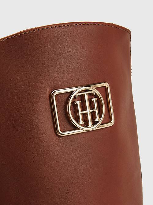 Tommy Hilfiger Monogram Plaque Long Deri Bot Kadın Kahverengi | TH641UTQ