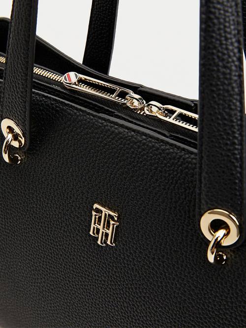 Tommy Hilfiger Monogram Plaque Satchel Çanta Kadın Siyah | TH657GDF