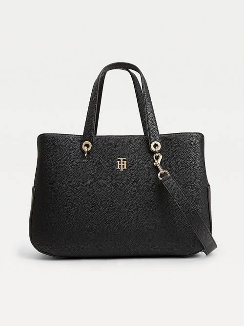 Tommy Hilfiger Monogram Plaque Satchel Çanta Kadın Siyah | TH657GDF