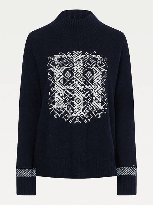 Tommy Hilfiger Monogram Relaxed Fit Alpaca Jumper Kazak Kadın Siyah | TH057KJA