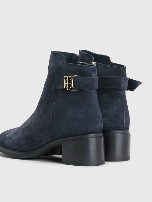 Tommy Hilfiger Monogram Tokalı Mid Cut Cut Cut Heel Ankle Bot Kadın Mavi | TH074BMD