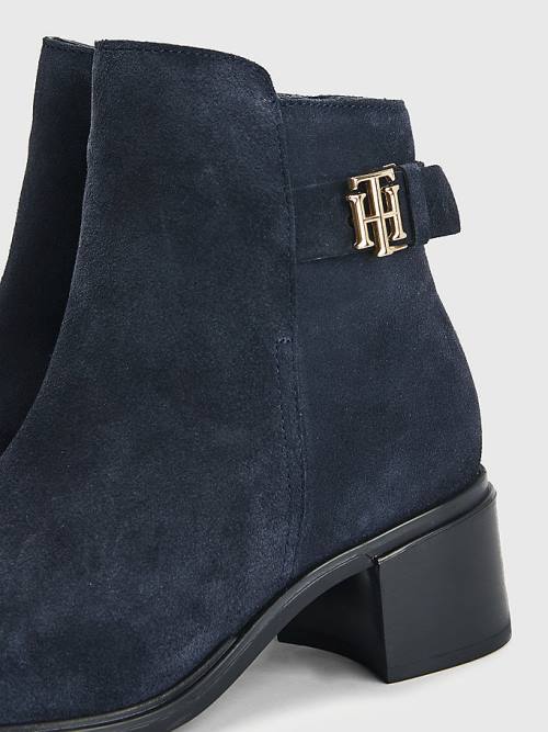 Tommy Hilfiger Monogram Tokalı Mid Cut Cut Cut Heel Ankle Bot Kadın Mavi | TH074BMD