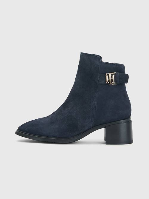 Tommy Hilfiger Monogram Tokalı Mid Cut Cut Cut Heel Ankle Bot Kadın Mavi | TH074BMD