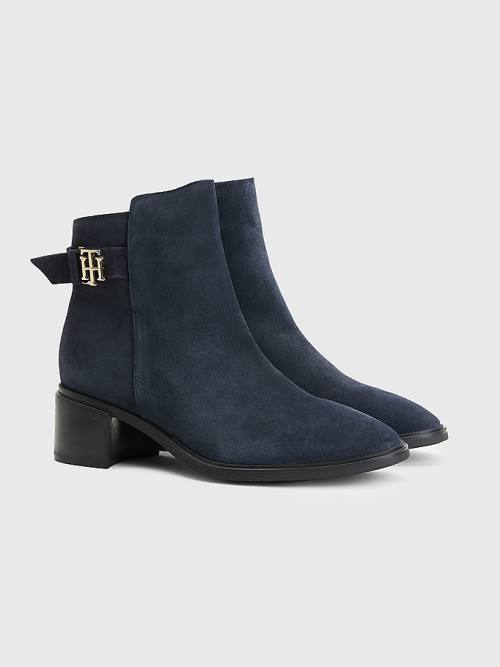 Tommy Hilfiger Monogram Tokalı Mid Cut Cut Cut Heel Ankle Bot Kadın Mavi | TH074BMD