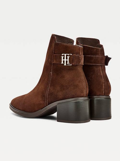 Tommy Hilfiger Monogram Tokalı Mid Cut Cut Cut Heel Ankle Bot Kadın Kahverengi | TH394RZJ