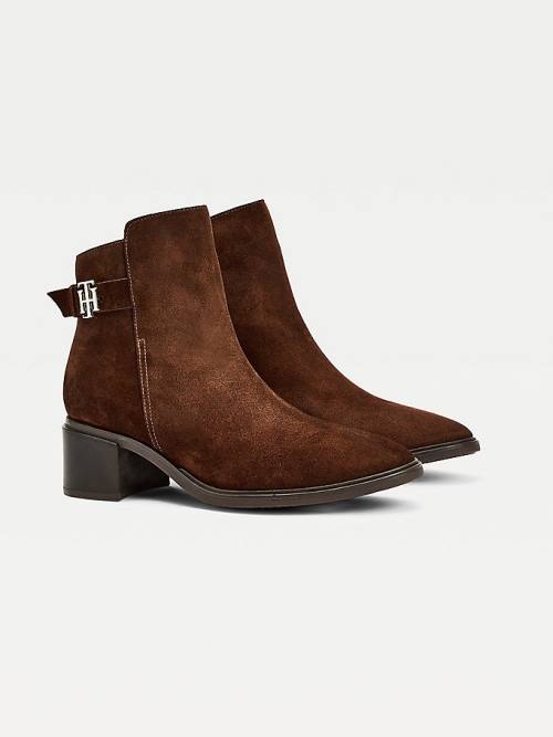 Tommy Hilfiger Monogram Tokalı Mid Cut Cut Cut Heel Ankle Bot Kadın Kahverengi | TH394RZJ