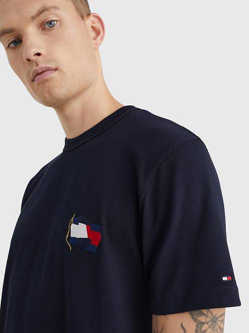 Tommy Hilfiger Motion Flag Embroidery Tişört Erkek Mavi | TH157AZM