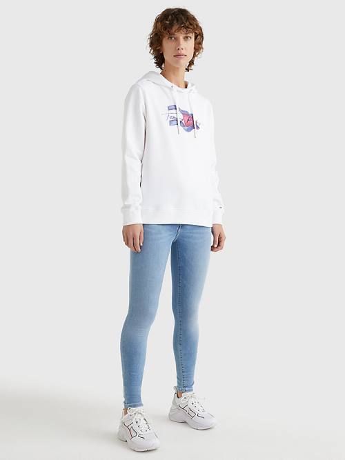 Tommy Hilfiger Motion Flag Logo Kapüşonlu Sweatshirt Kadın Beyaz | TH594CXF