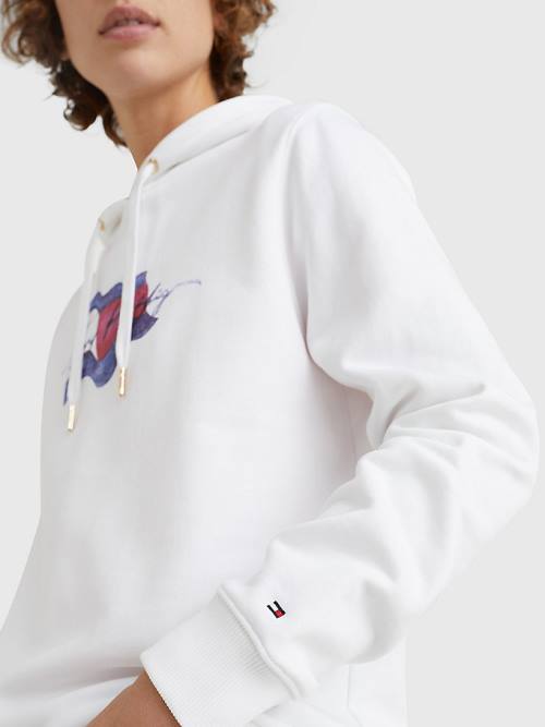 Tommy Hilfiger Motion Flag Logo Kapüşonlu Sweatshirt Kadın Beyaz | TH594CXF