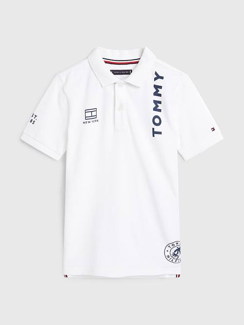 Tommy Hilfiger Multi Logo Organic Pamuklu Polo Tişört Erkek Çocuk Beyaz | TH146ECF