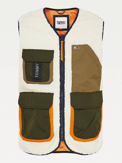 Tommy Hilfiger Multi-Pocket Sherpa Vest Ceket Erkek Beyaz | TH127JPA