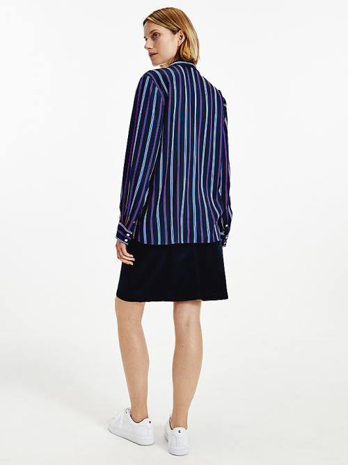 Tommy Hilfiger Multicolour Stripe Viscose Bluz Kadın Mavi | TH256RPQ