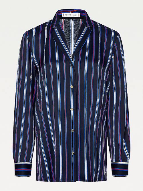 Tommy Hilfiger Multicolour Stripe Viscose Bluz Kadın Mavi | TH256RPQ