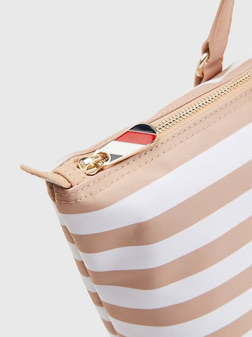 Tommy Hilfiger Nylon Stripe Tote Çanta Kadın Bej Rengi | TH402NGK