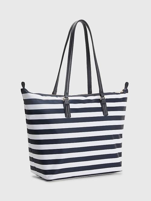 Tommy Hilfiger Nylon Stripe Tote Çanta Kadın Mavi | TH609AMQ