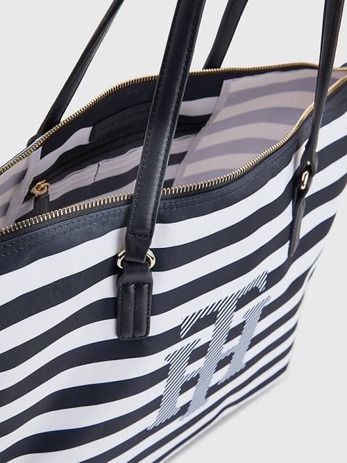 Tommy Hilfiger Nylon Stripe Tote Çanta Kadın Mavi | TH609AMQ