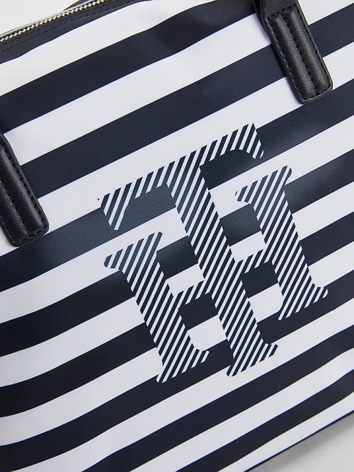 Tommy Hilfiger Nylon Stripe Tote Çanta Kadın Mavi | TH609AMQ