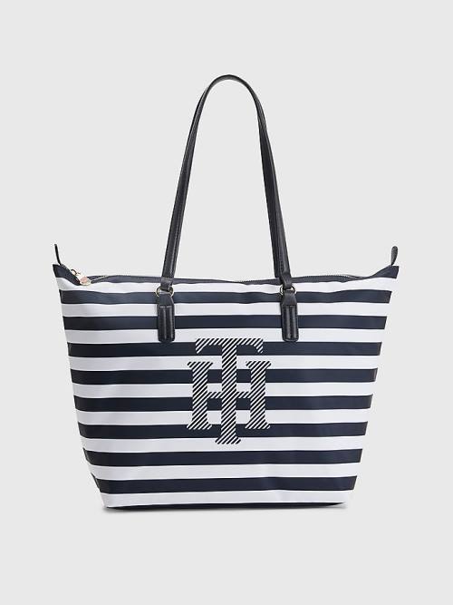 Tommy Hilfiger Nylon Stripe Tote Çanta Kadın Mavi | TH609AMQ