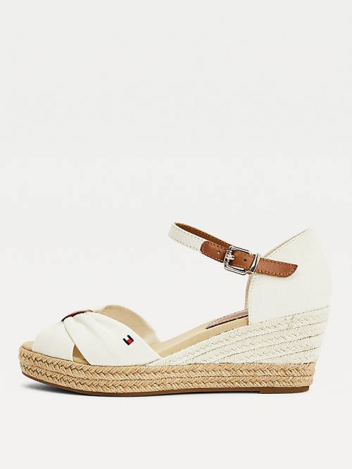 Tommy Hilfiger Open Burunlu Mid Cut Cut Cut Wedge Espadril Sandalet Kadın Beyaz | TH403FZM