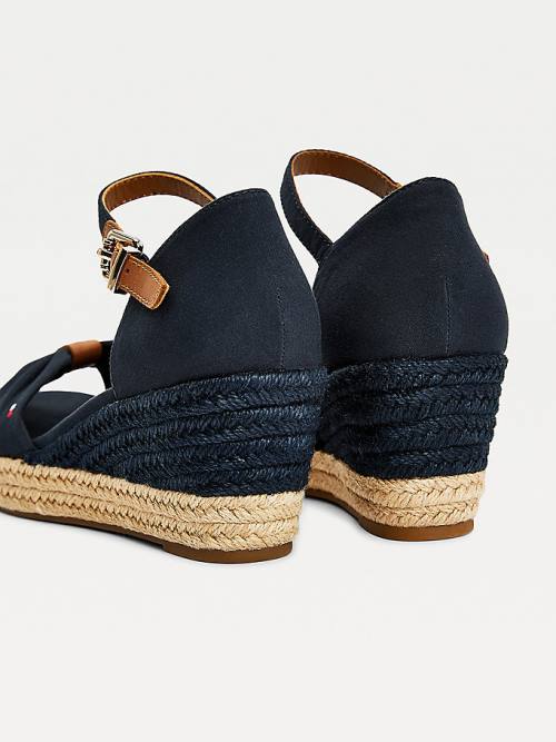 Tommy Hilfiger Open Burunlu Mid Cut Cut Cut Wedge Espadril Sandalet Kadın Mavi | TH423MWF