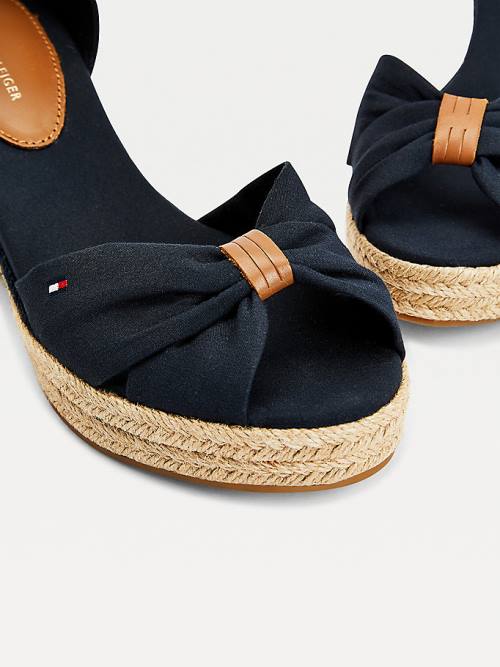 Tommy Hilfiger Open Burunlu Mid Cut Cut Cut Wedge Espadril Sandalet Kadın Mavi | TH423MWF