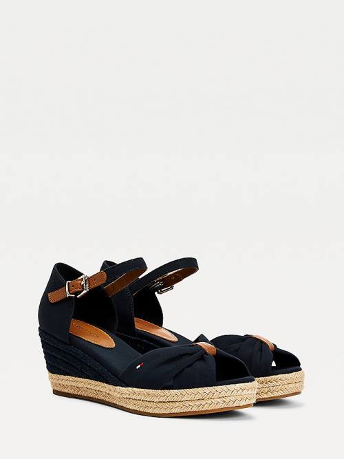 Tommy Hilfiger Open Burunlu Mid Cut Cut Cut Wedge Espadril Sandalet Kadın Mavi | TH423MWF