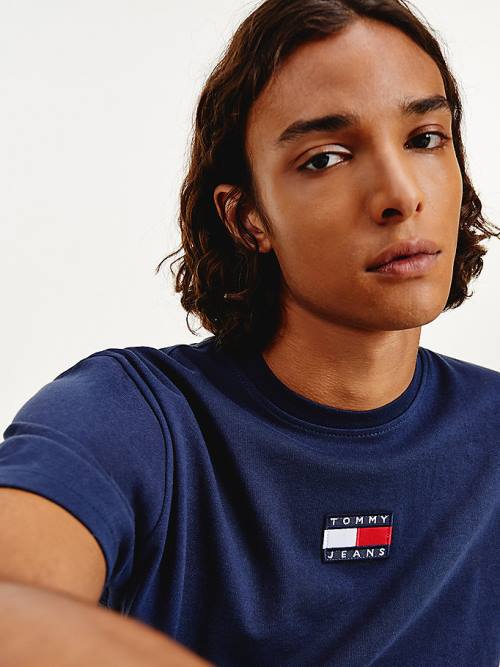 Tommy Hilfiger Organic Pamuklu Badge Tişört Erkek Mavi | TH067MPJ