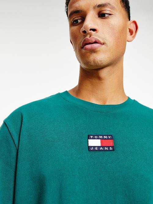 Tommy Hilfiger Organic Pamuklu Badge Tişört Erkek Yeşil | TH812YUP